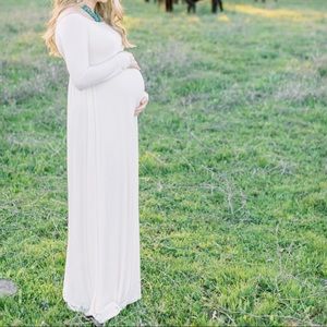 PinkBlush Ivory Off Shoulder Maternity Maxi Dress